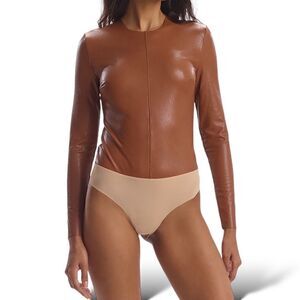 COMMANDO Faux Leather Long Sleeve Cocoa Brown Bodysuit | S |
